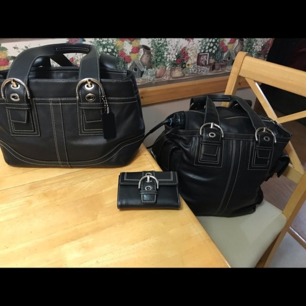 Coach Soho weekender set  black leather 3 pieces